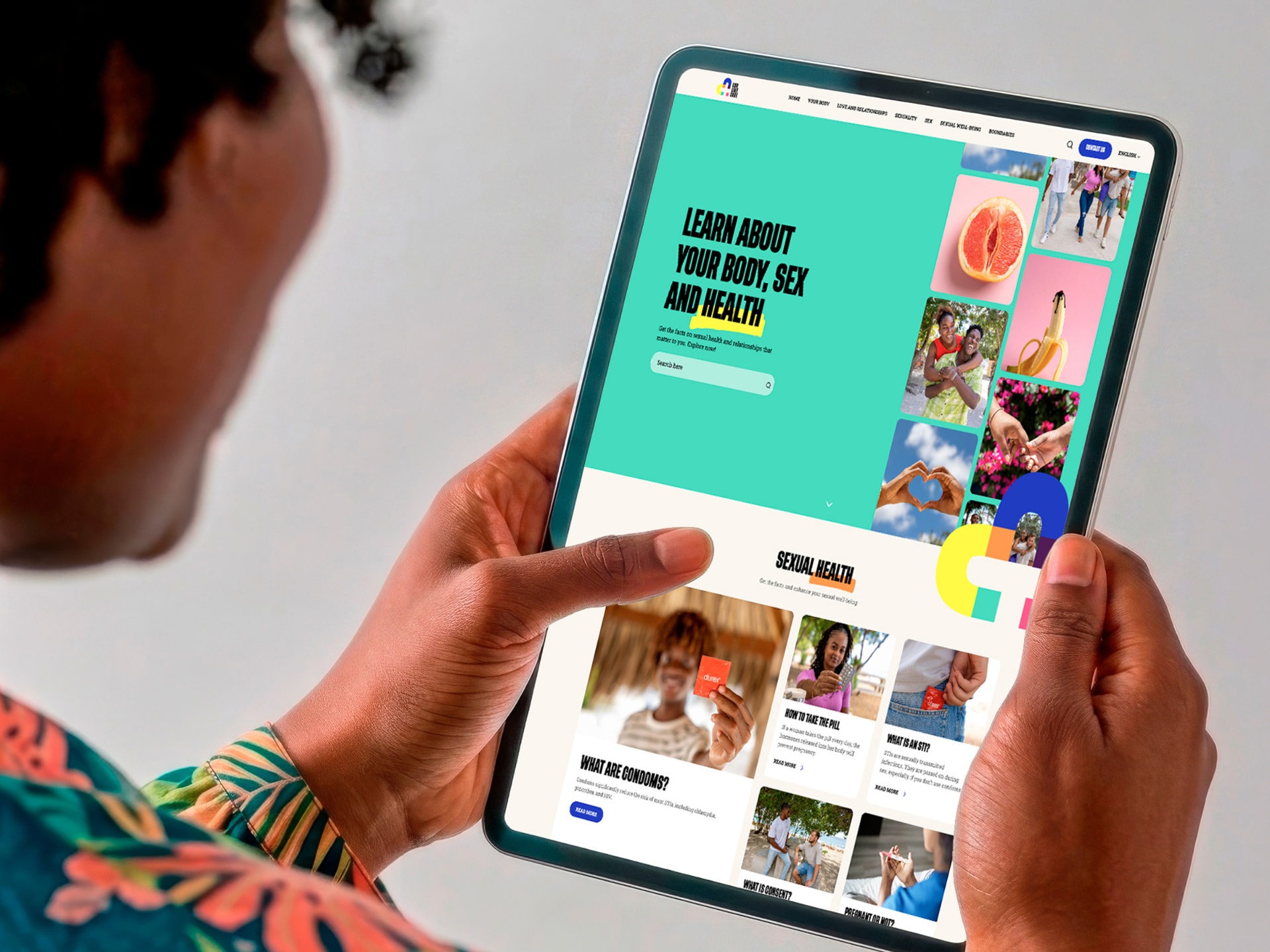CurLoveCare — platform shown on a tablet in a real-world moment